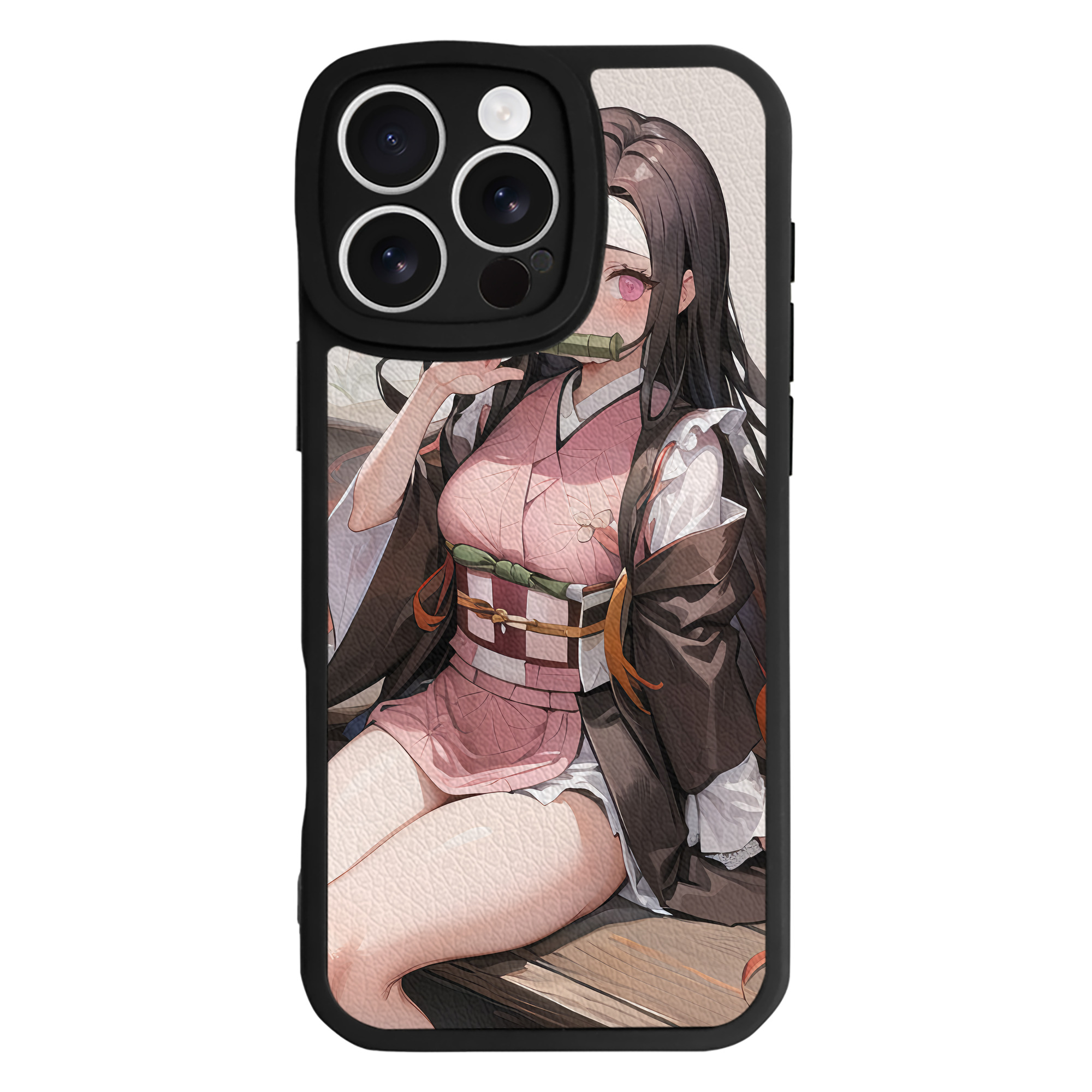 （画像用） 鬼滅の刃（きめつのやいば）竈門 禰󠄀豆子／かまど ねずこ Kamado Nezuko 【iPhone 16シリーズ対応】シリコンスマホケース（レザー調） 材質：シリコン